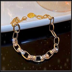 New 14k gold  bracelet  square cut baguette pave simulated diamond plated
